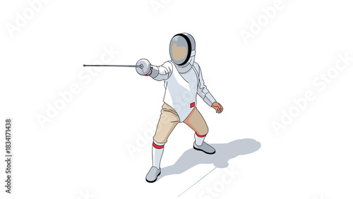 Fencing athlete in action with foil weapon in dynamic pose