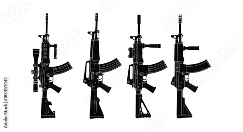 Assault rifles vector illustration military weapons collection