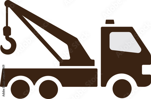 Black tow truck icon with a lifting hook on transparent. Three tow trucks line art icons 