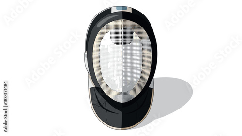 Modern fencing mask: detailed front view with shadow in flat style
