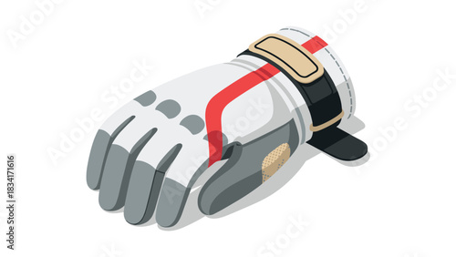 Isometric space glove with red stripe and strap detail