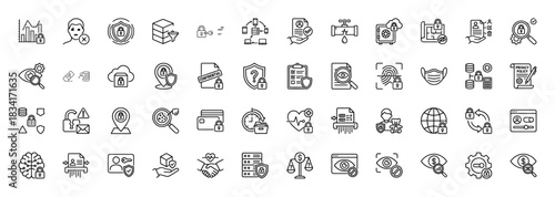 Cybersecurity line icon set. vector pictograms of padlock, data protection, privacy policy, and confidential information, thin outline illustration.