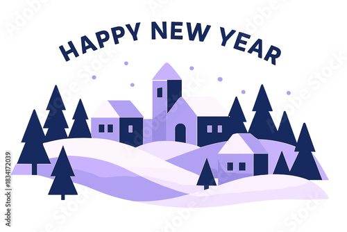 Peaceful New Year Landscape. Peaceful New Year Landscape. Flat minimalist vector illustration of a Peaceful