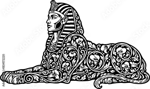 Ornate Decorative Sphinx Illustration Ancient Egypt Vector Art