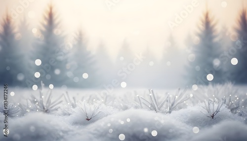 Wallpaper Mural Enchanting winter wonderland scene featuring a softly illuminated snowy field with blurred evergreen trees in the background, creating a serene and magical atmosphere for the holidays Torontodigital.ca