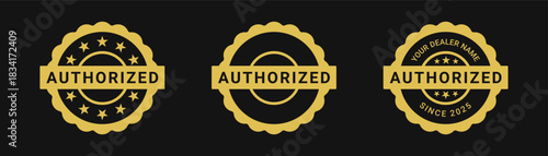 Authorized dealer vector label or stamp. Golden authorized dealer logo set