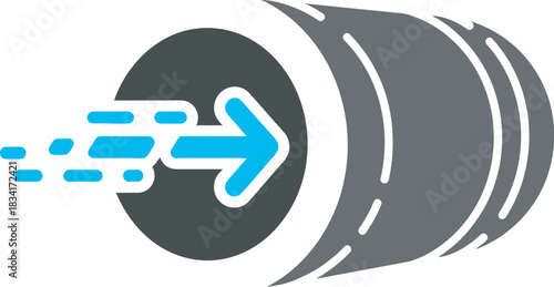 Abstract blue arrow representing speed and direction emerging from a vortex