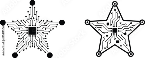 star circuit board vector illustration combining celestial shapes with electronic microchip patterns for futuristic engineering and tech designs.