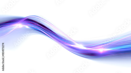 Light trail wave, fire path trace line, car lights, optic fiber and incandescence curve twirl, abstract background in blue and purple neon glow colors on white background Stock Illustration 