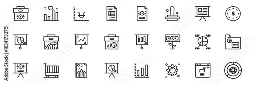 Set of simple business and office icons in clean line style.