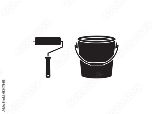 Paint Roller and Bucket Vector Illustration Painting Tools and Equipment Renovation