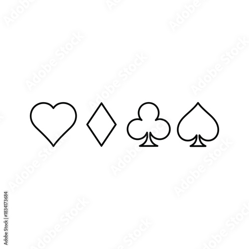 Black Outline Icons of Playing Card Suits: Heart, Diamond, Club, Spade