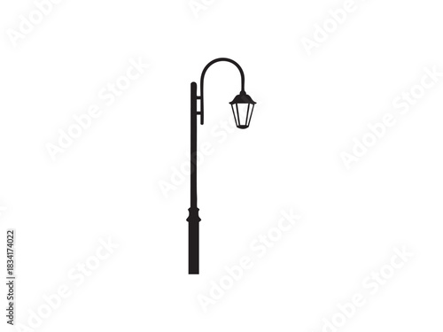 Silhouette of Vintage Street Light Post for Illumination in Black and White