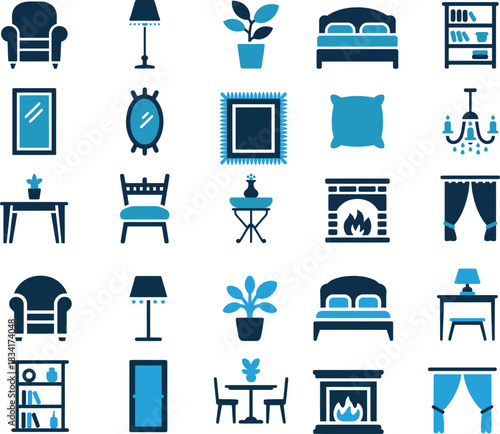 home decor furniture icons vector illustration featuring interior items perfect for design websites, decor projects and modern lifestyle themes.