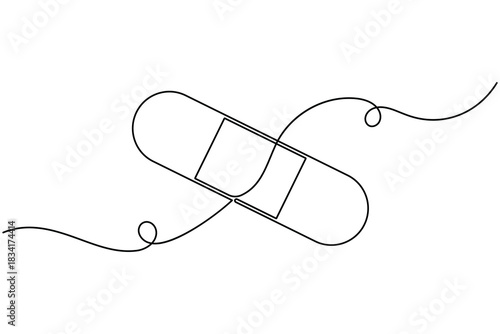 Medical one time bandage continuous one line drawing on white background minimalist first aid outline vector illustration