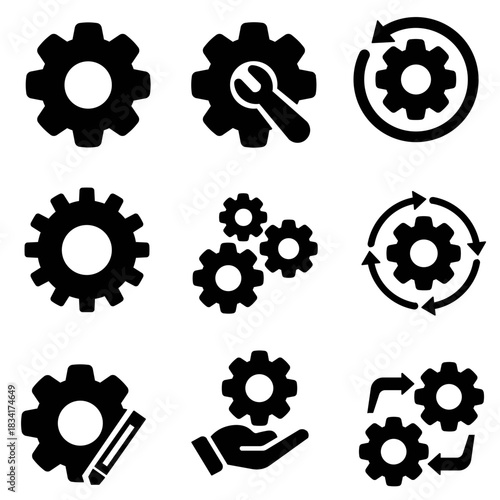 Collection of Gear Symbols for Settings and Process Management