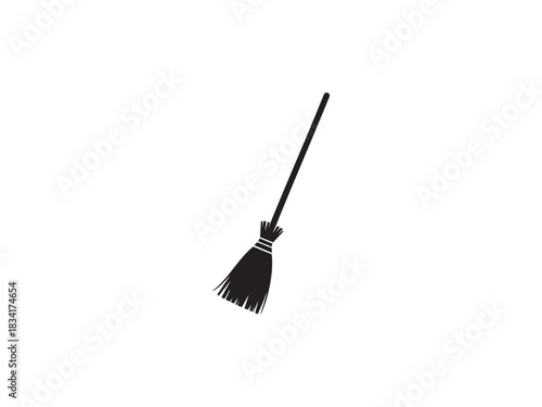 Black and white broom for cleaning house or apartment floor from dirt and dust