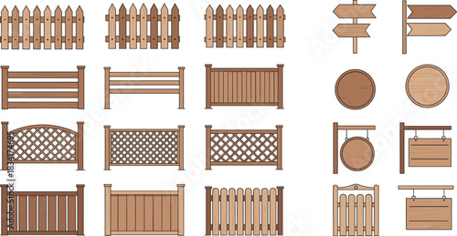Wooden Fence, Gate, and Signboard Set – Rustic Garden & Farm Elements Collection