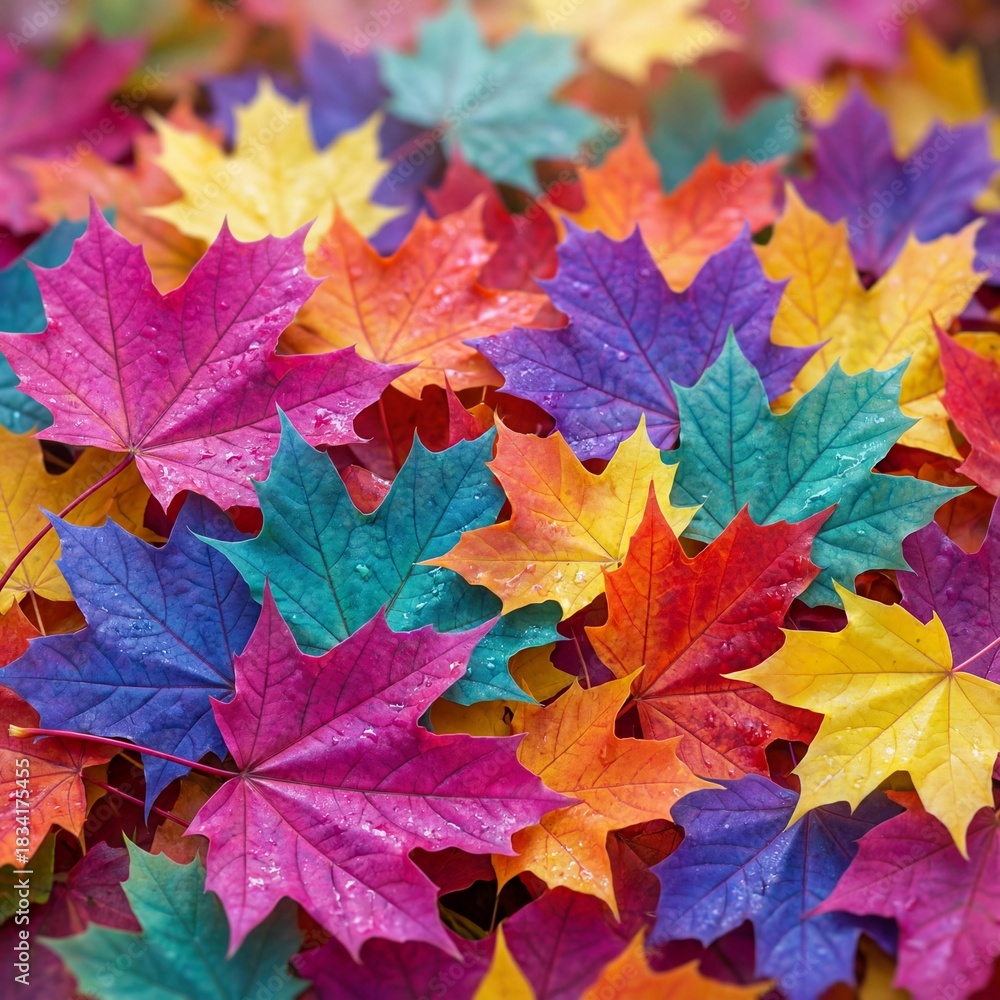 Fototapeta premium Colorful Autumn Maple Leaves Background with Rainbow Gradient Colors
