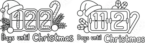 christmas countdown coloring page vector illustration designed for kids with playful holiday elements perfect for printable activities and seasonal fun.