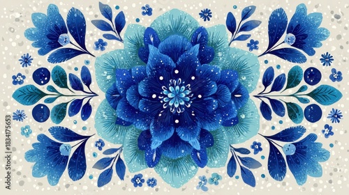 Intricate Blue Floral Pattern with Abstract Leaves and Flowers on a Light Background for Decorative and Artistic Design