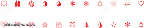 red christmas icons vector set showcasing festive ornaments, decorative shapes and seasonal symbols ideal for holiday graphics and bright winter themes.