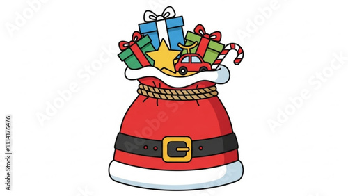 Santa claus gift bag with christmas presents vector illustration holiday season celebration happy new year design