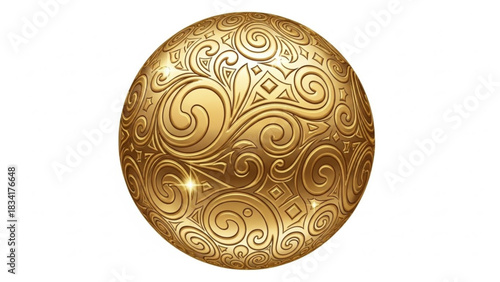 Golden decorative sphere with floral and geometric patterns design element illustration