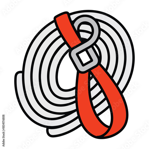 A climbing rope with harness, simple clipart, transparent background.