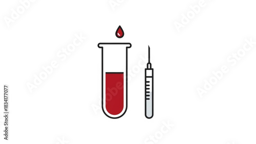 Blood test analysis lab sample with syringe for medical diagnosis and healthcare research vector design