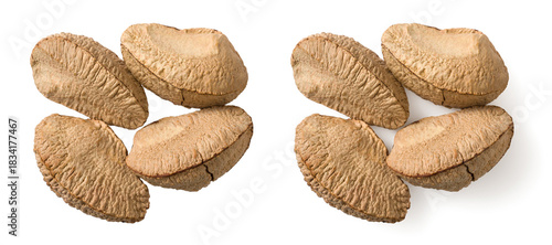In-sell Brazil nut isolated on the white background, top view.