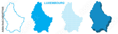 PrintLuxembourg Map Vector Set, European Outline Silhouette Dotted 3D Solid Shapes, Luxembourg Country Infographic Template, Editable EPS Luxembourg Geography