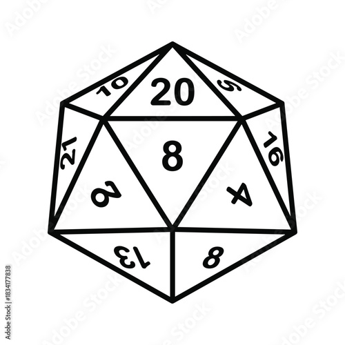 RPG D20 Die Icon - Twenty-Sided Polyhedral Dice for Tabletop Role-Playing Games