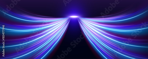 Spiraling light paths twist and pulse with vibrant energy. The motion blur effect emphasizes speed and depth. Perfect for cyberpunk and sci-fi visuals.