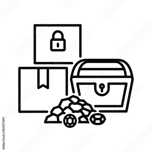 Secure Storage and Valuables Icon - Treasure Chest, Locked Box, and Gems