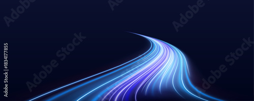 Neon light trails form high-speed swirling patterns. Motion blur enhances the sense of rapid energy and futuristic vibes. Perfect for sci-fi projects.