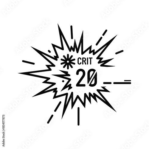 Critical Hit 20 Gaming Icon with Explosion Burst