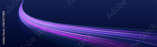 Glowing, fast-moving neon paths create dynamic motion. The trails twist and curve with vivid colors, emphasizing speed. Perfect for digital or tech designs.