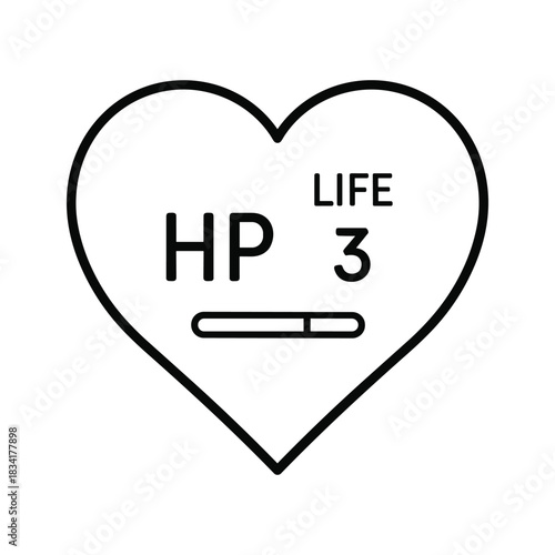Gaming Heart Icon with HP, Life Counter, and Health Progress Bar