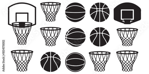basketball hoops and balls silhouette