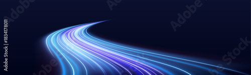 Vibrant neon streaks highlight fast-moving motion. The dynamic glow creates a sense of speed and energy. Ideal for cyberpunk and digital art designs.