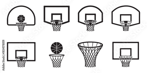 basketball hoops and balls silhouette