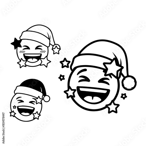 happy emoji wearing santa cap silhouette pack