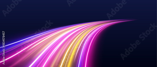 Colored sparks of spiral waves scatter across dark backgrounds. Glowing streaks convey motion and energy. Perfect for futuristic and tech visuals.
