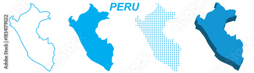 Peru Map Vector Set, South America Outline Silhouette Dotted 3D Solid Shapes, Peru Country Infographic Template, Editable EPS Peru Geography