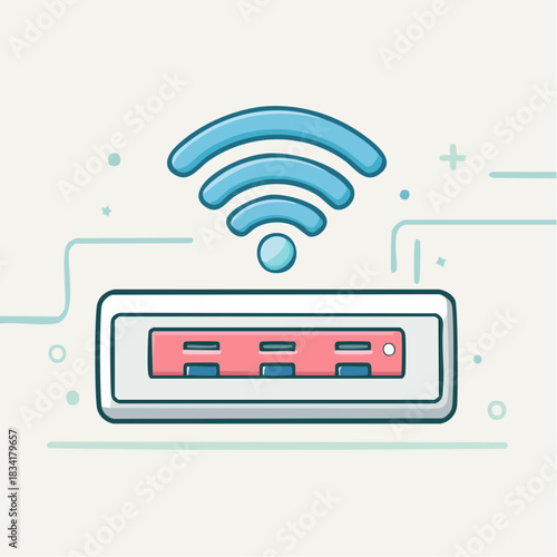 Digital Wireless Router With Signal Waves and Network Connections In A Clean Minimalist Style On A Light Background