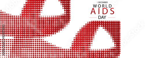 Modern red dotted ribbon design featuring gradient halftone texture and sweeping motion.