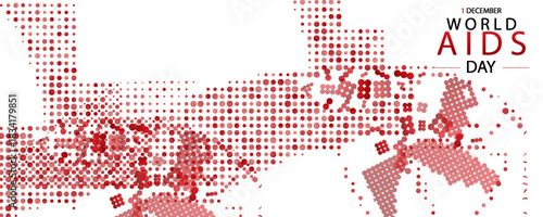 Red awareness ribbon silhouette composed of bold halftone dots blending into a dotted pattern.