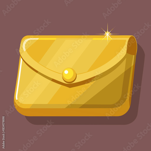 Shiny golden clutch purse  with a sparkling button closure