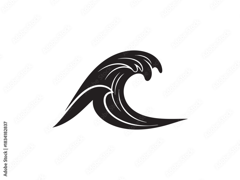 Naklejka premium Ocean wave silhouette vector for sea landscape and nature marine backdrop
